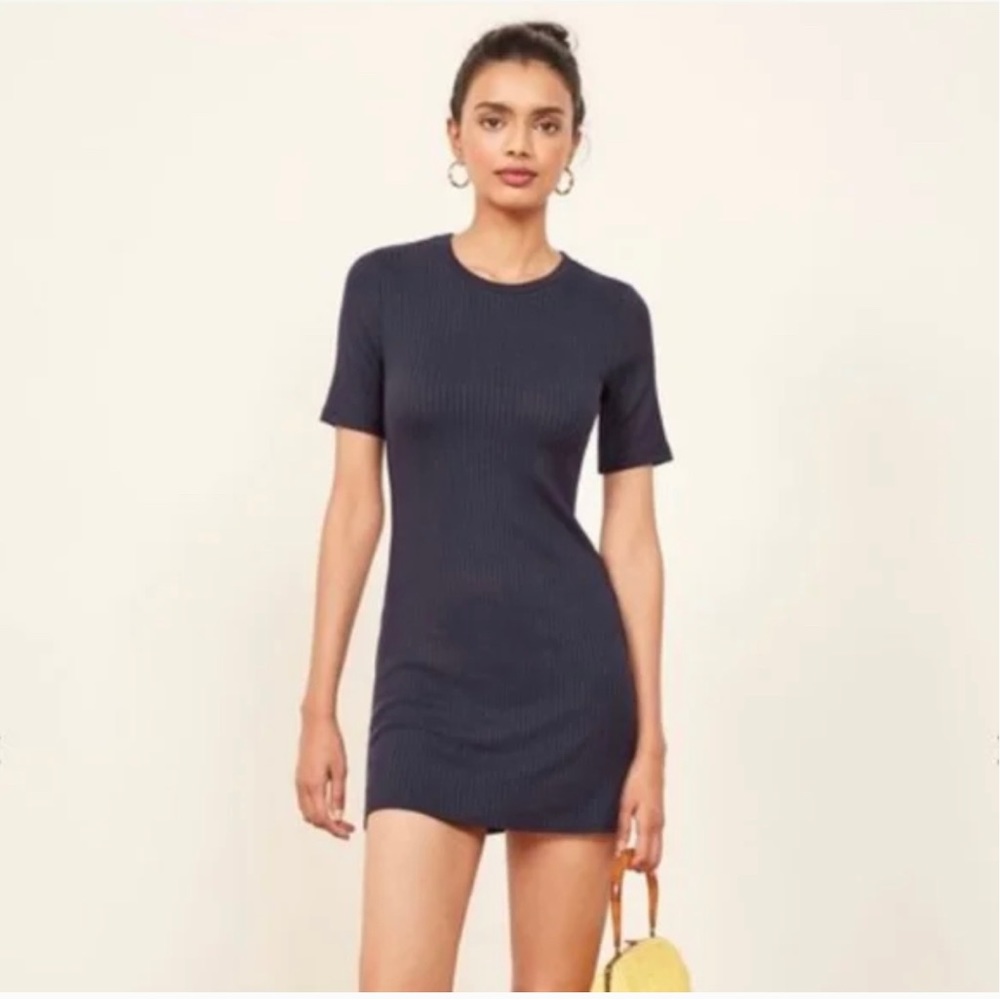 Reformation Ribbed Navy Blue Mini Dress - Size S